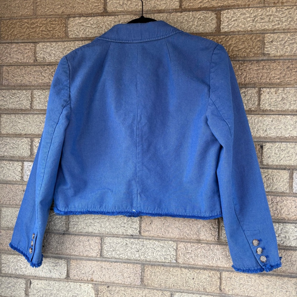 NWOT Anthropologie Cropped Blazer Blue with Frayed Trim - Picture 8 of 11